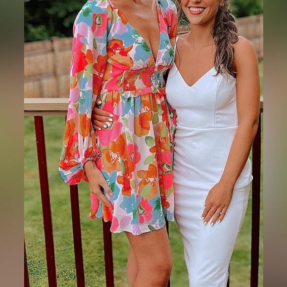 ASOS DESIGN soft shirred waist open back mini dress in bright abstract floral - Picture 5 of 5